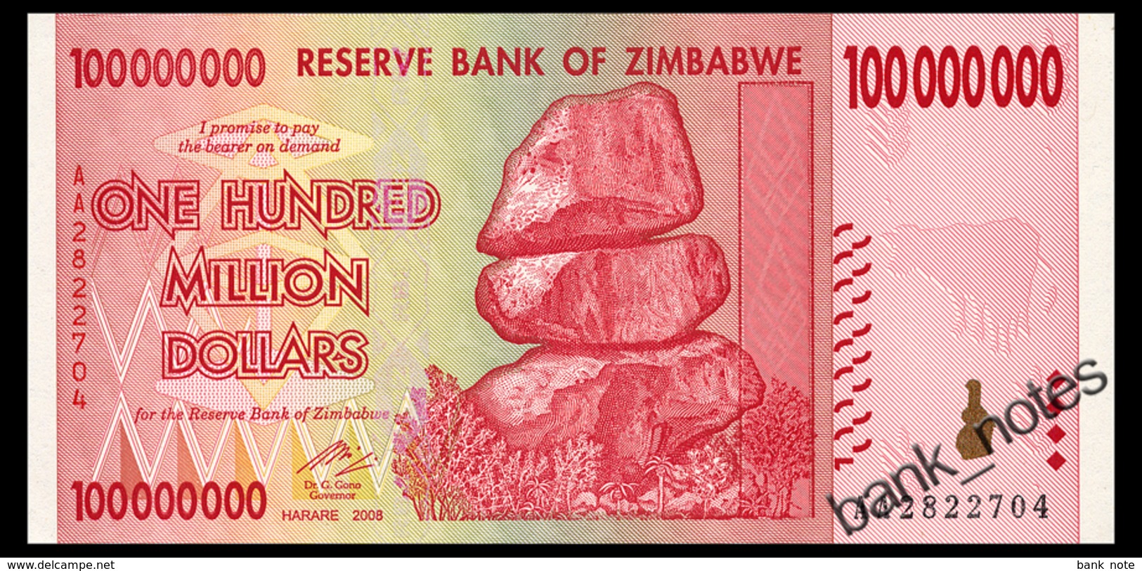 ZIMBABWE 100 MIO DOLLARS 2008 Pick 80 Unc - Zimbabwe