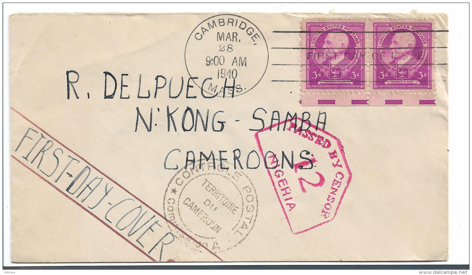 USA692 / C.W. Eliot 1940 Mit Nigeria +Camerun Zensur. SELTEN - Briefe U. Dokumente