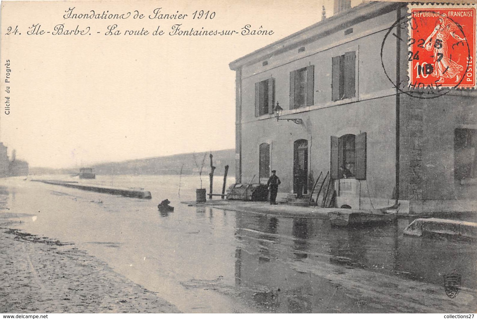 69-LYON- ILE-BARBE- INONDATION DE JANVIER 1910, LA ROUTE DE FONTAINES SUR SAÔNE - Lyon 9