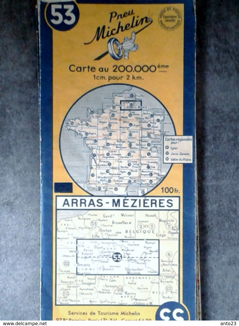 CARTE MICHELIN N°53 ARRAS MEZIERE 1958 MAPS KARTE CARTOLINA MAPS - Cartes Routières