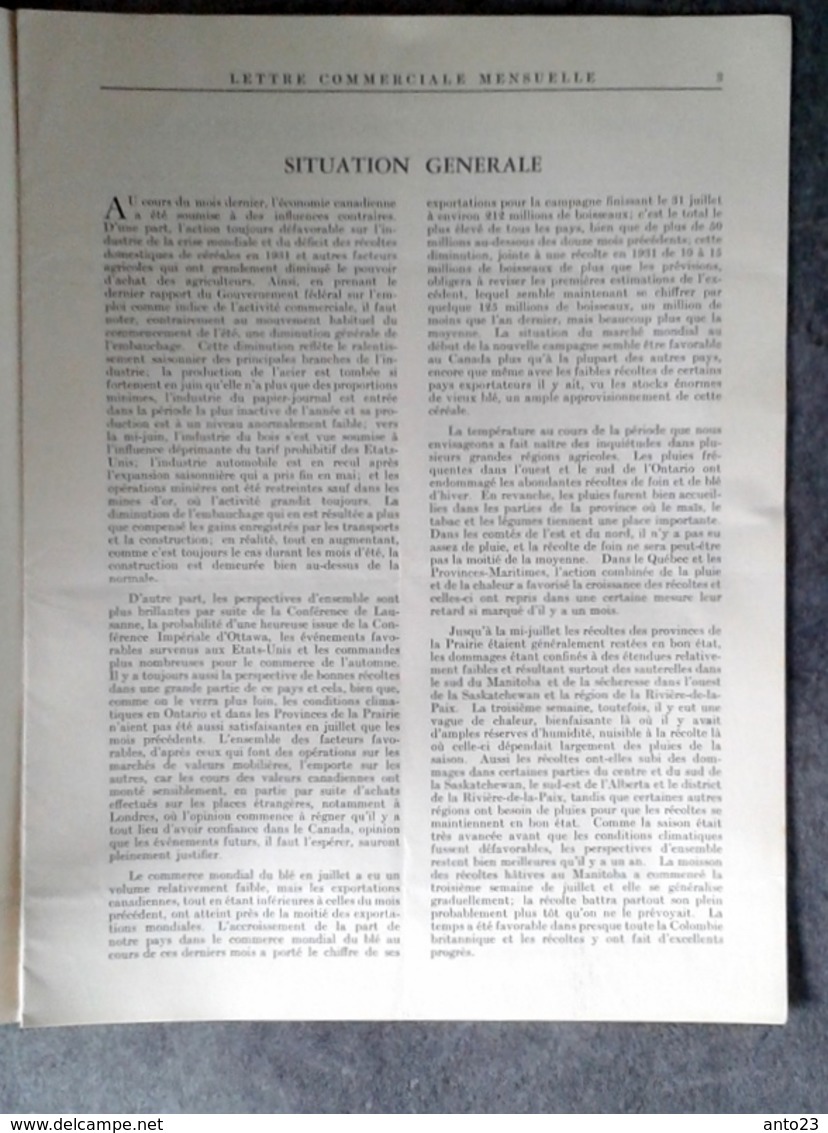 LETTRE COMMERCIALE LA BANQUE COMMERCIALE CANADIENNE 1932 - Autres & Non Classés