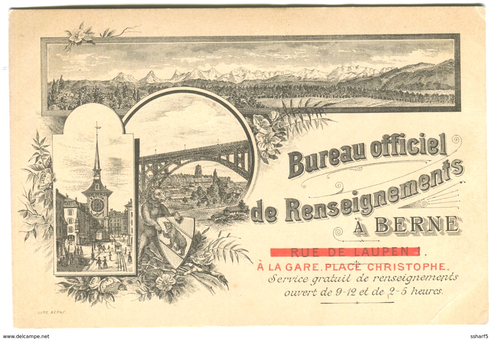 Bureau Officiel De Renseignements à Berne Type Gruss Aus Beau Graphisme Officielles Verkehrsbureau C 1900 - Bern