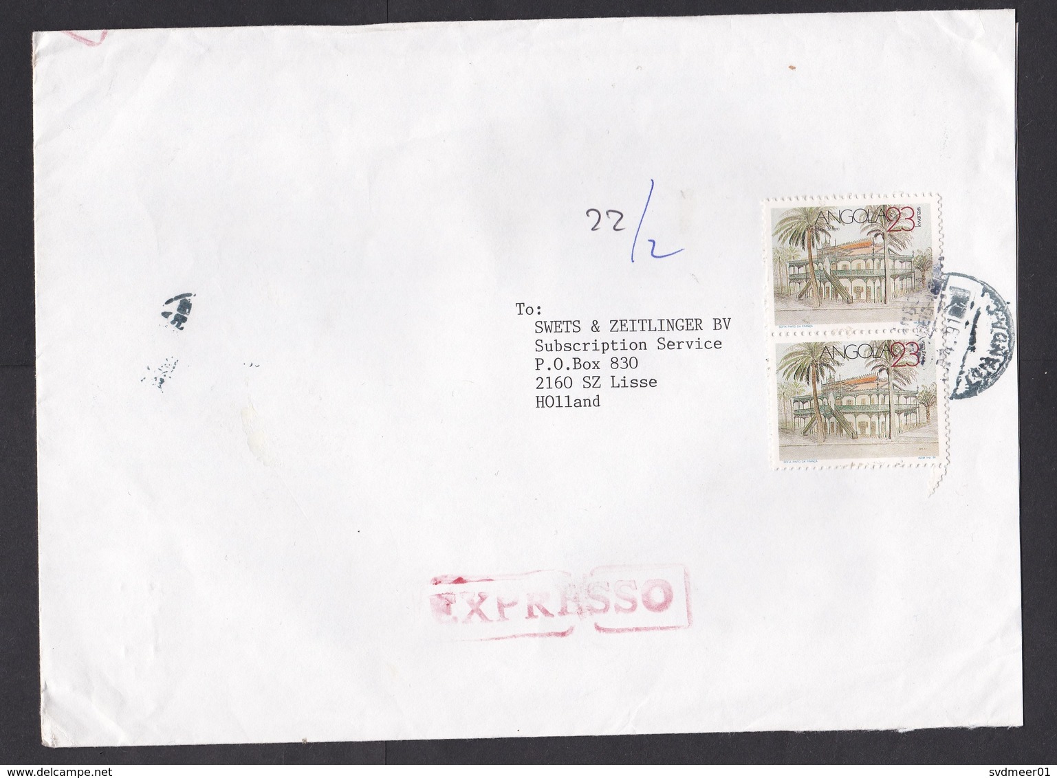 Angola: Express Cover To Netherlands, 1991, 2 Stamps, Historical Building (minor Damage) - Angola