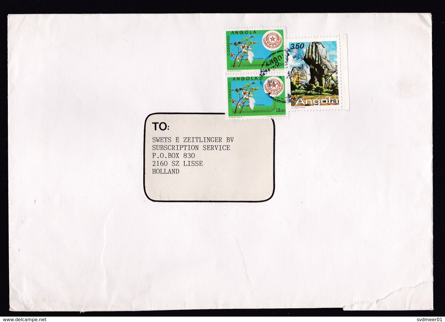 Angola: Cover To Netherlands, 1980s, 3 Stamps, Rock Formation, Rocks, Flower, Rare Real Use (roughly Opened) - Angola