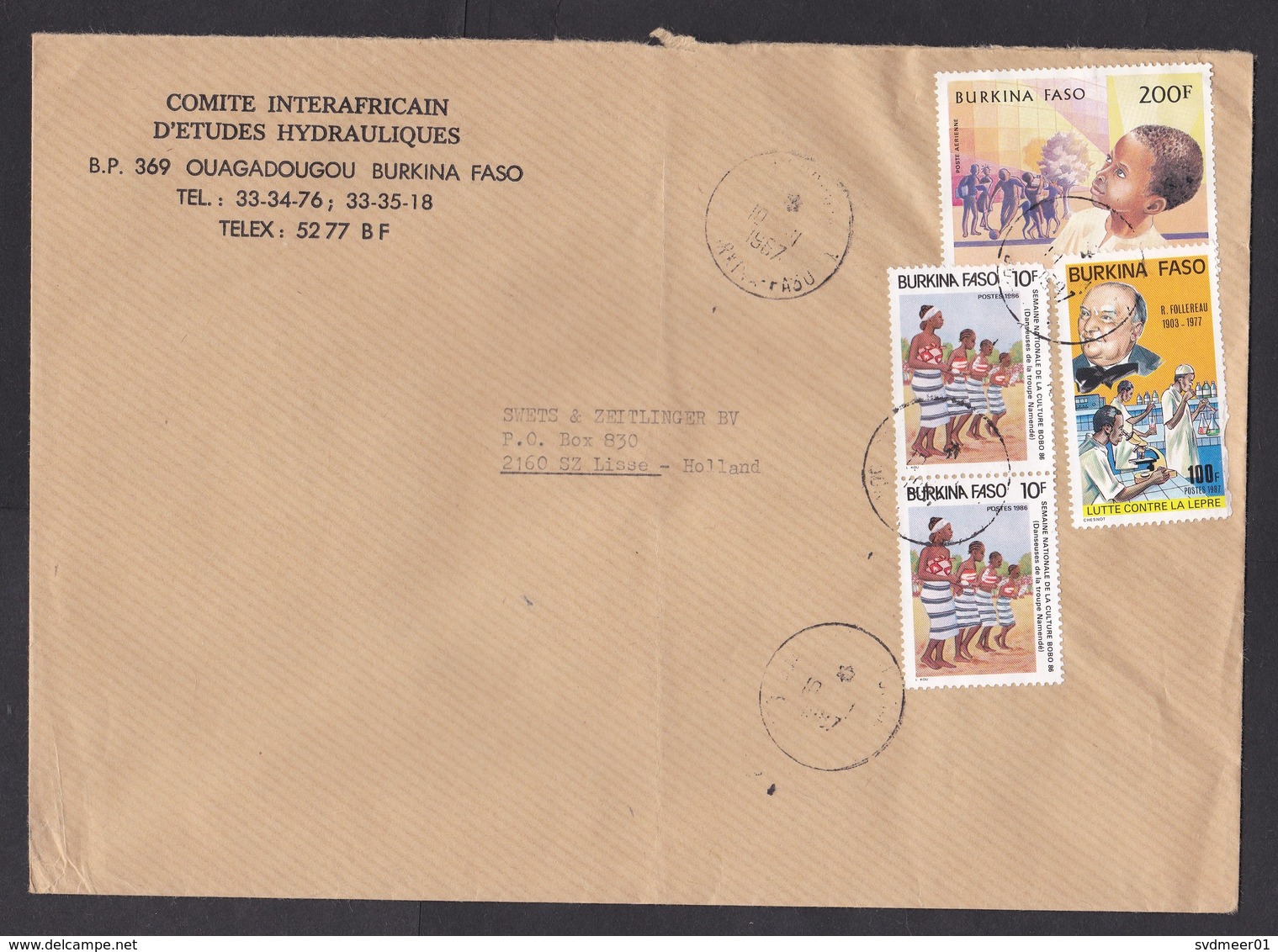 Burkina Faso: Cover To Netherlands, 1987, 4 Stamps, Child, Bobo Dance, Medicine, Rare Real Use (leprosy Stamp Damaged) - Burkina Faso (1984-...)