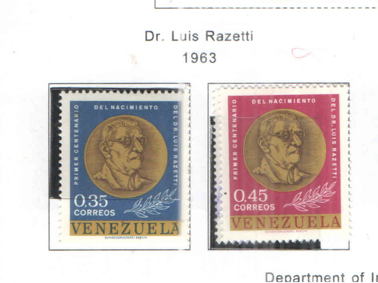 Venezuela PO 1963 Razetti    Scott.843+844 See Scans   On Scott.Page - Venezuela