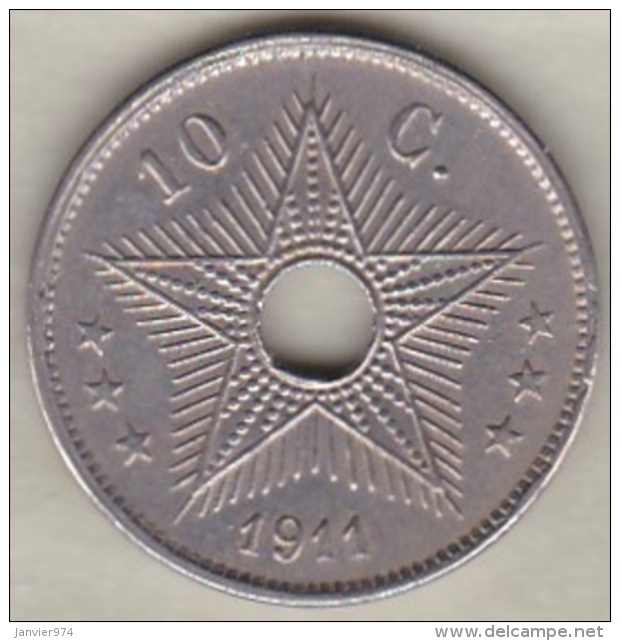 CONGO BELGE , 10 CENTIMES 1911 , ALBERT I - 1910-1934: Albert I