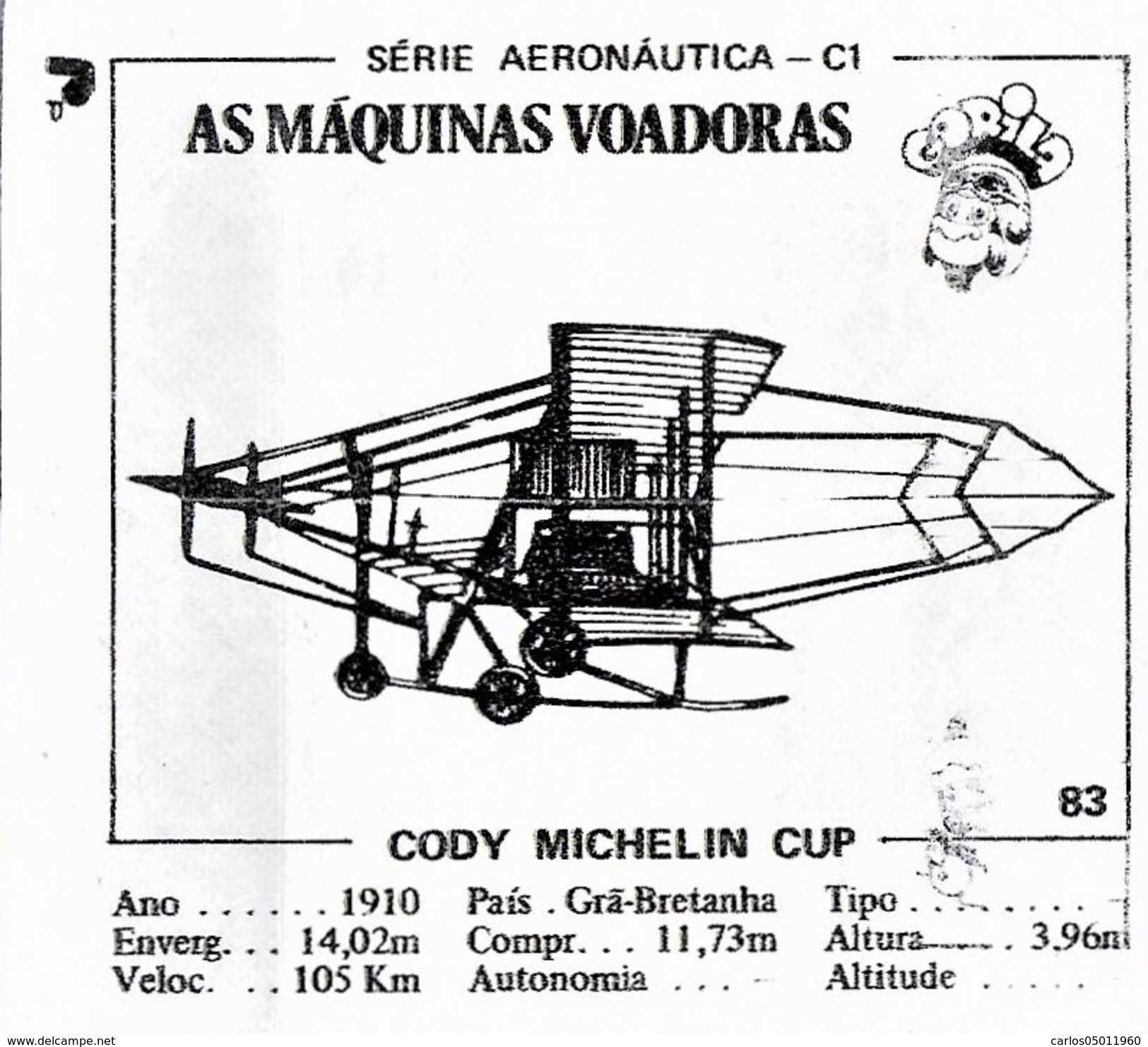 BUBBLE GUM / CHEWING GUM: GORILA - AERONAUTICAL SERIES / (2) FLYING MACHINES - 083 CODY MICHELIN CUP - Altri & Non Classificati