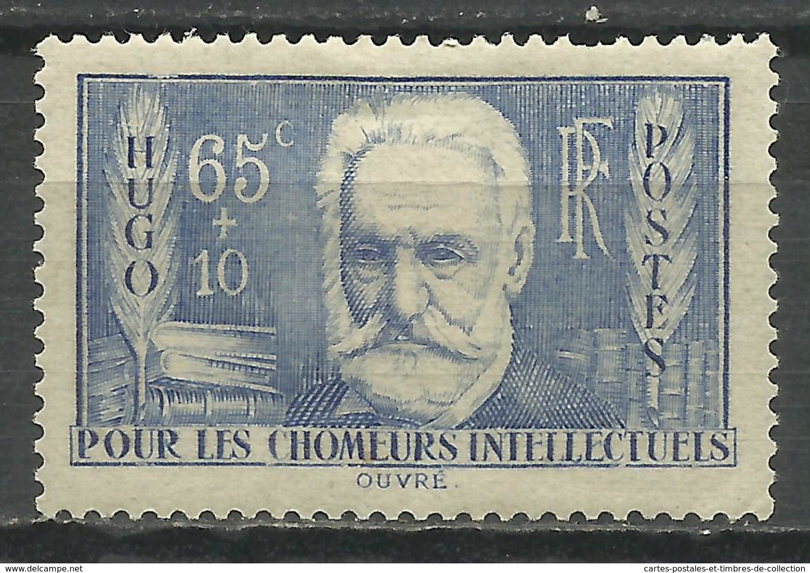 FRANCE , FRENCH , 65 C + 10 C , Au Profit Des Chômeur Intellectuels , Hugo , 1938 , N° YT  383 ( * ) - Unused Stamps