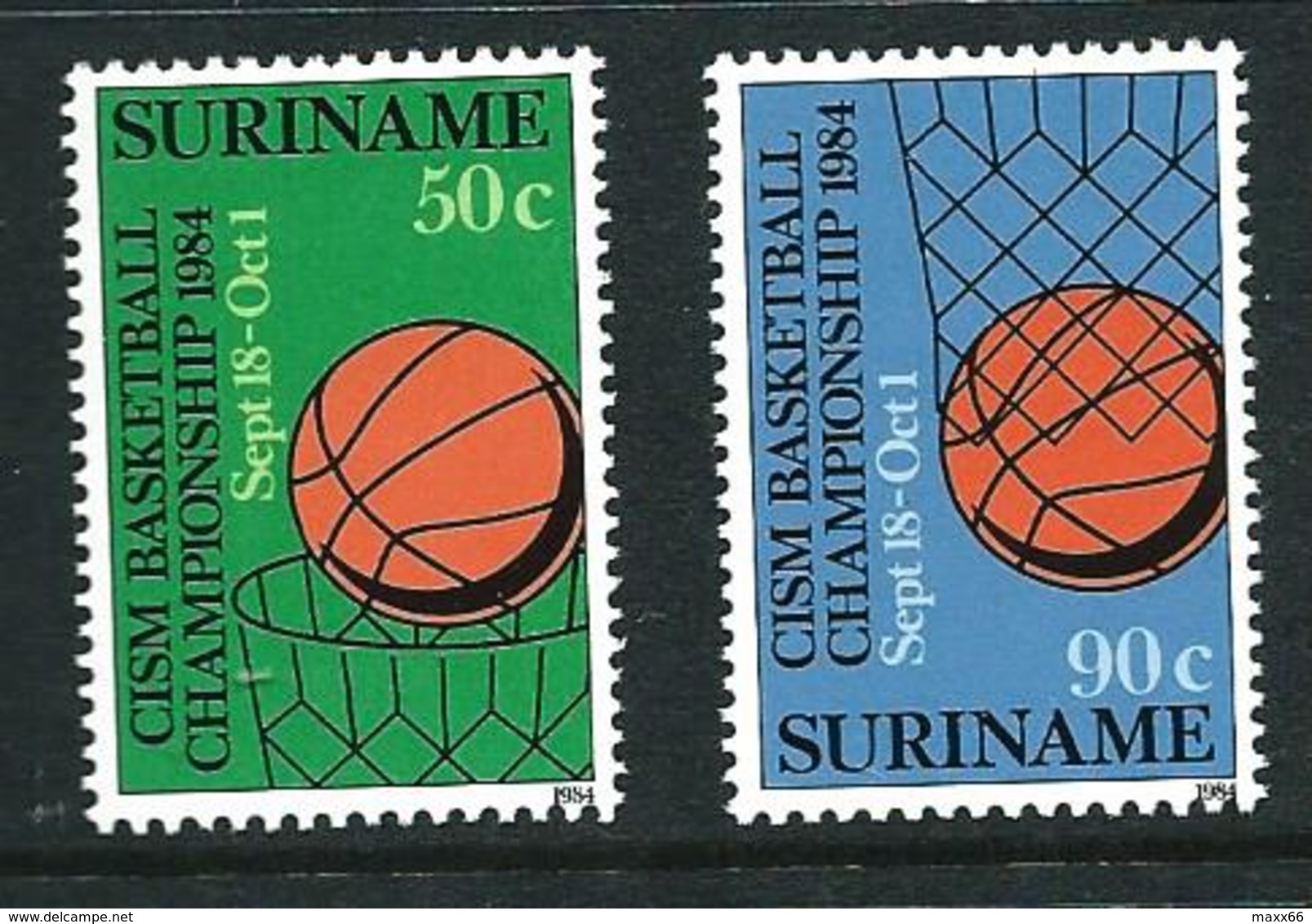 SURINAME MNH - 1984 International Military Sports Council Basketball Championship - Vari Cent - Michel SR 1098 1099 - Suriname