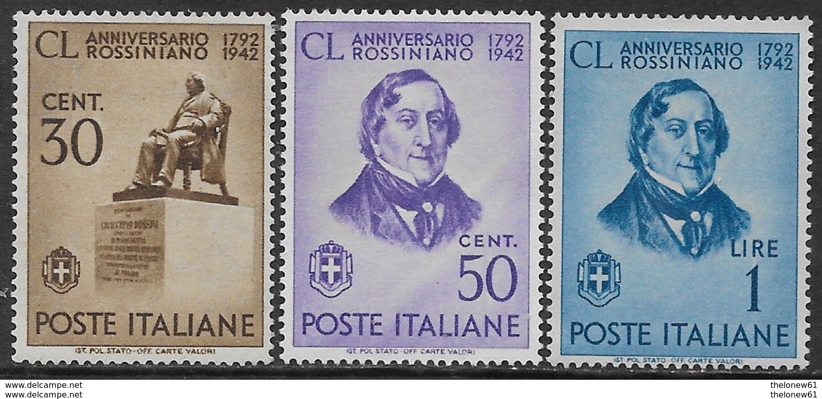 Italia Italy 1942 Regno Gioacchino Rossini 3val Sa N.467-469 Nuovi MH * - Nuevos