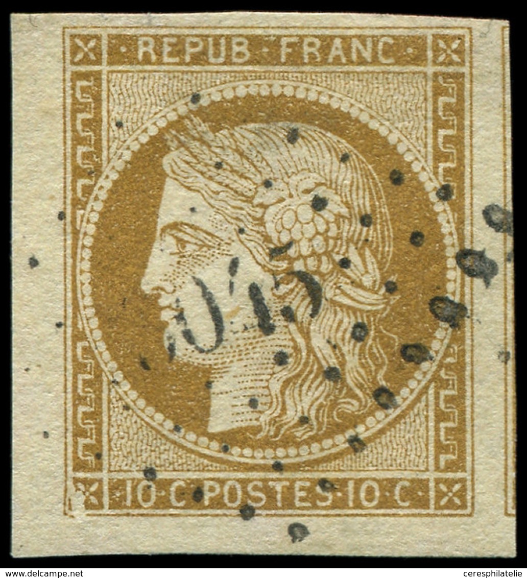 EMISSION DE 1849 1    10c. Bistre-jaune, Obl. PC 3045, Marges énormes, Superbe - 1849-1850 Cérès