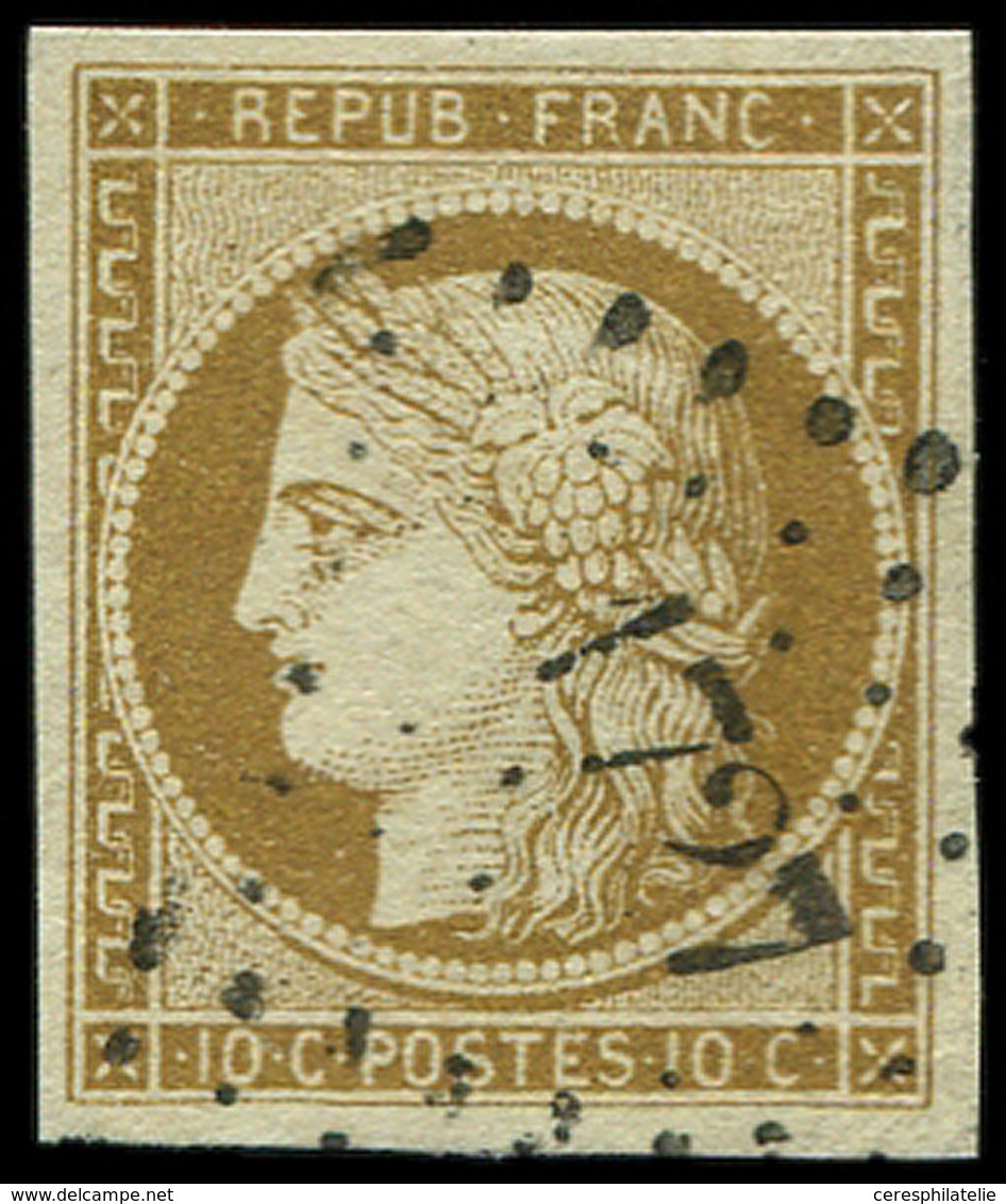 EMISSION DE 1849 1    10c. Bistre-jaune, Oblitéré PC 1727, Superbe - 1849-1850 Cérès