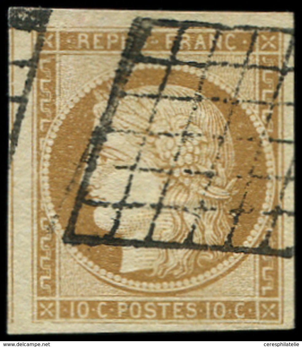 EMISSION DE 1849 1    10c. Bistre-jaune, Obl. GRILLE, Filet De Voisin à Gauche, TTB. J - 1849-1850 Cérès