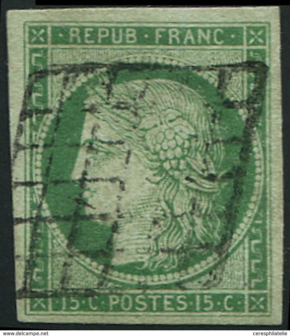 EMISSION DE 1849 2    15c. Vert, Obl. GRILLE, TB. D - 1849-1850 Cérès