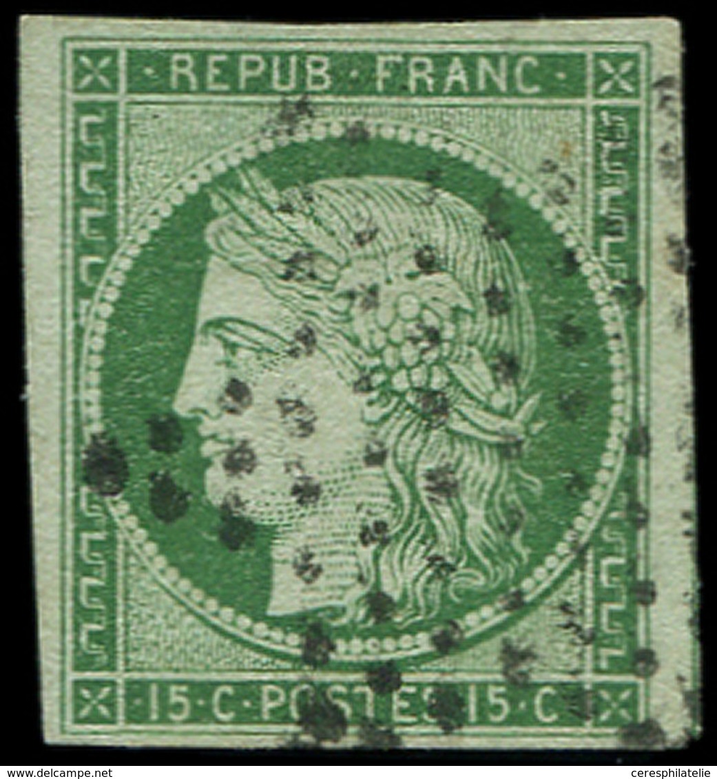 EMISSION DE 1849 2    15c. Vert, Obl. ETOILE, Filet De Voisin (partiel) à Droite, TB - 1849-1850 Ceres