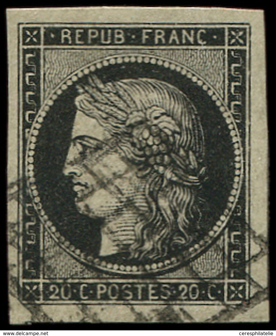 EMISSION DE 1849 3a   20c. Noir Sur Blanc, Obl. GRILLE, Grandes Marges, TTB - 1849-1850 Cérès