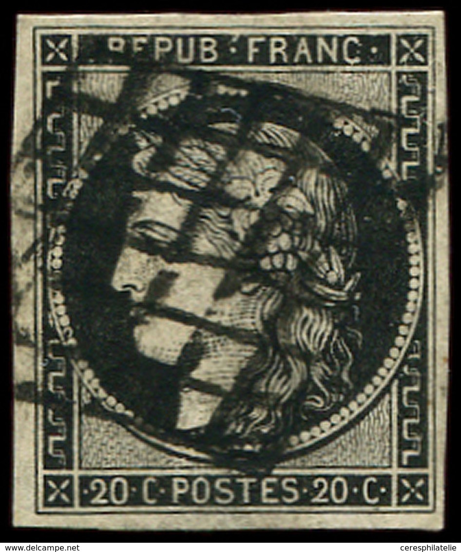 EMISSION DE 1849 3a   20c. Noir Sur Blanc, Oblitéré GRILLE, TB - 1849-1850 Ceres