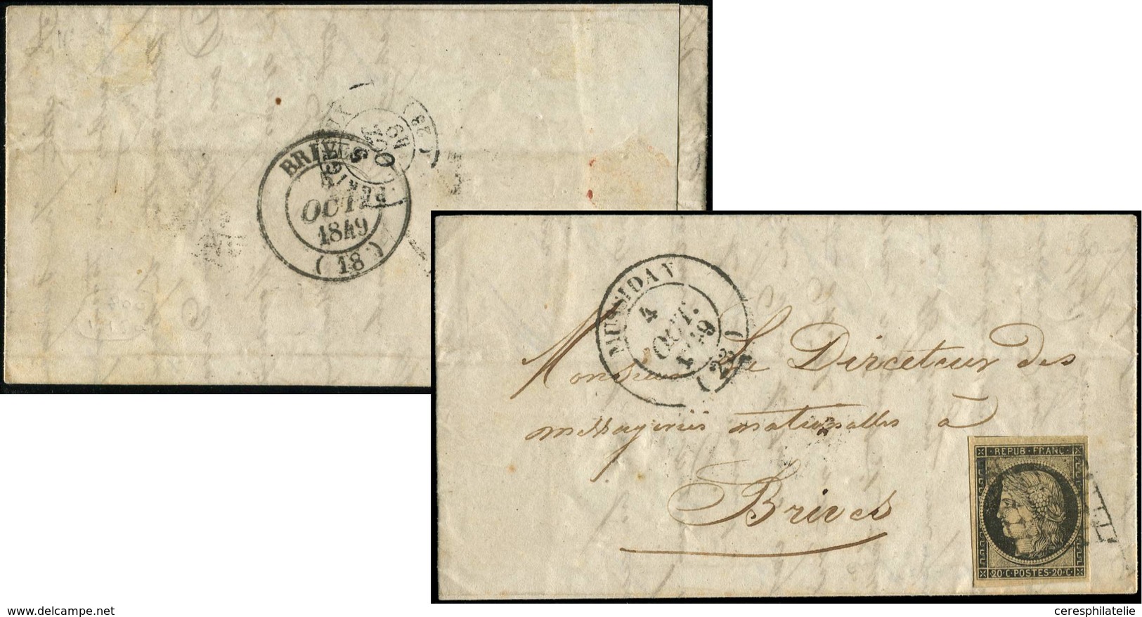 Let EMISSION DE 1849 3b   20c. Noir Sur CHAMOIS, Obl. GRILLE S. LAC, Càd T14 MUSSIDAN 4/10/49, TTB - 1849-1850 Cérès