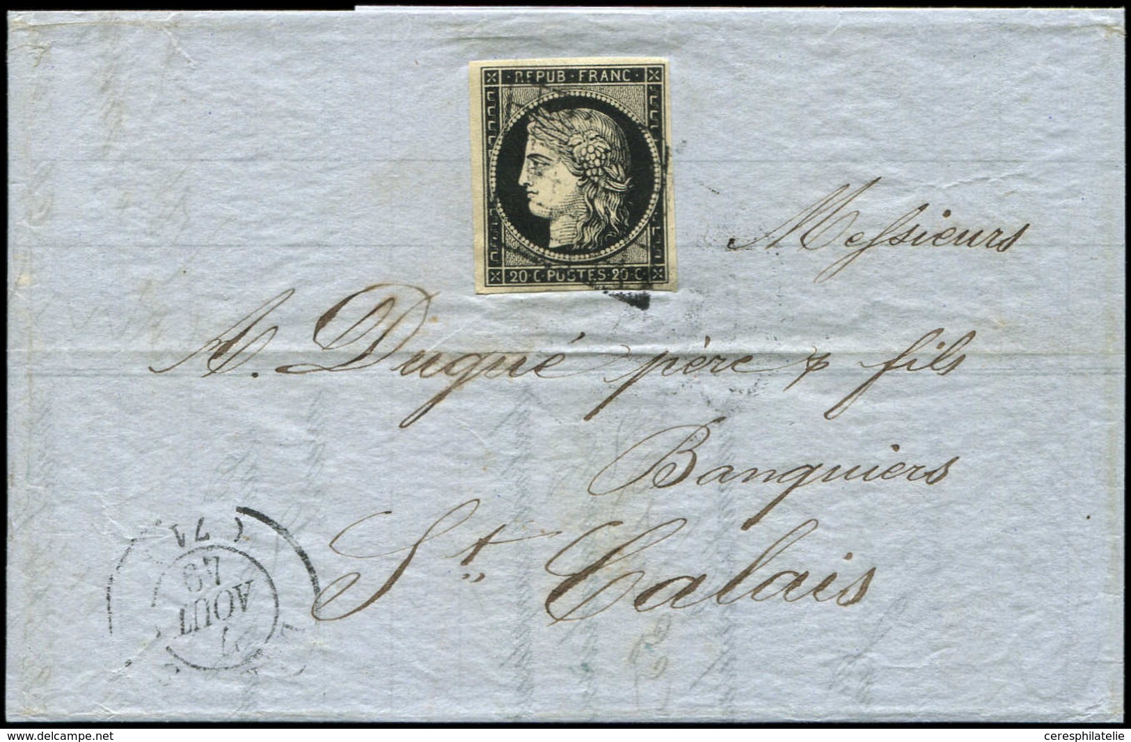 Let EMISSION DE 1849 3h   20c. Noir Intense Sur Teinté, Obl. GRILLE S. LAC, Càd T15 L(E) MANS 7/8/49, TB, Cote Et N° Mau - 1849-1850 Cérès
