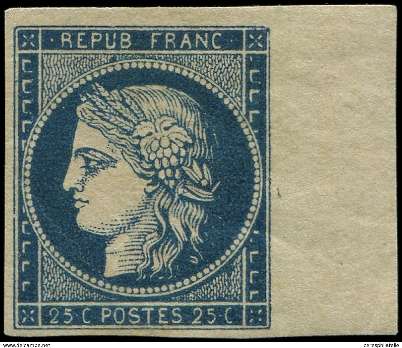 * EMISSION DE 1849 4a   25c. Bleu Foncé, BORD De FEUILLE, Très Frais, TTB - 1849-1850 Ceres