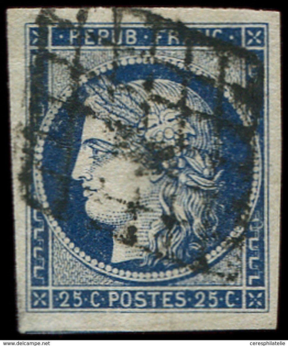 EMISSION DE 1849 4a   25c. Bleu Foncé, Oblitéré GRILLE, Grandes Marges, TTB - 1849-1850 Ceres