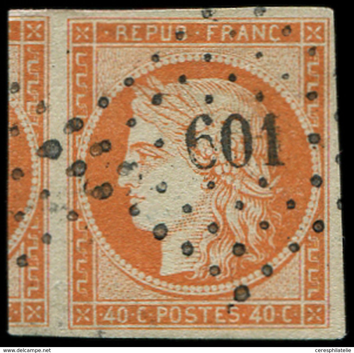 EMISSION DE 1849 5    40c. Orange, Oblitéré PC 601, Voisin à Gauche, TTB/Superbe. Br - 1849-1850 Ceres