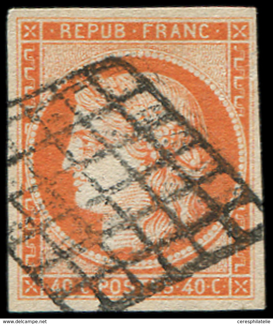 EMISSION DE 1849 5    40c. Orange, Oblitéré GRILLE, Frais Et TB. C - 1849-1850 Ceres