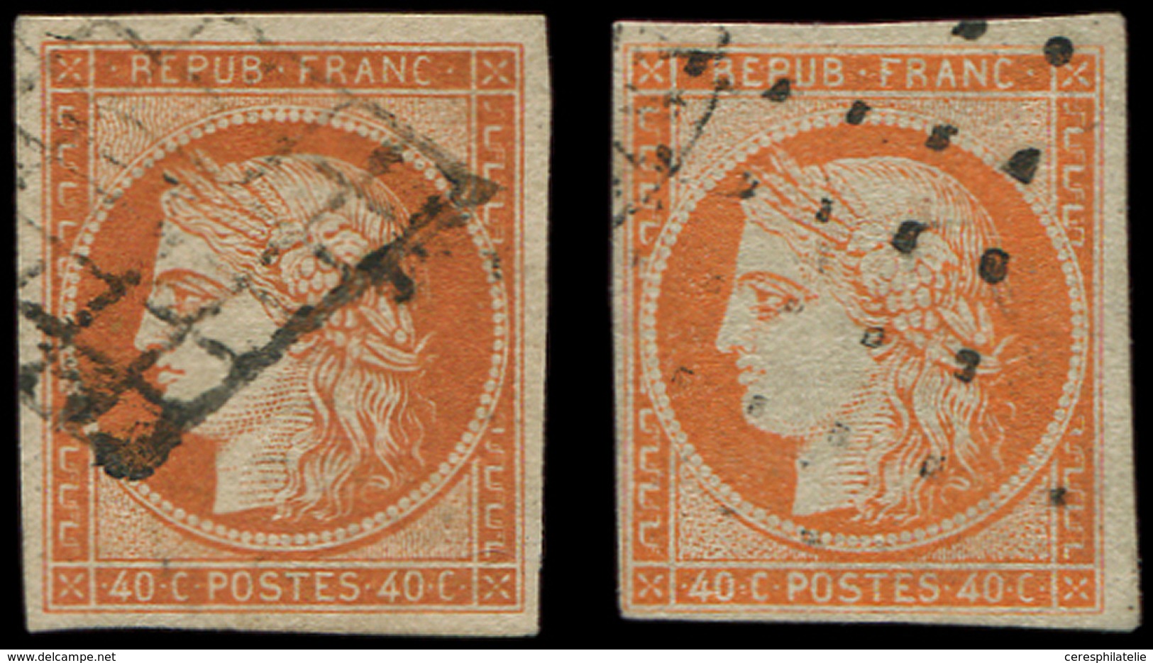 EMISSION DE 1849 5    40c. Orange, 2 Nuances Obl. Grille Et Gros Points, TB. J - 1849-1850 Ceres