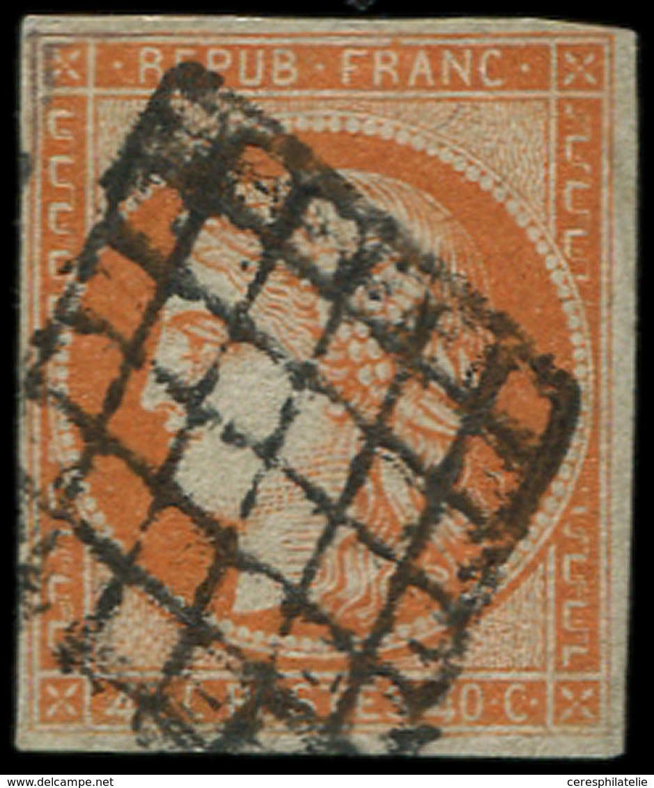 EMISSION DE 1849 5d   40c. Orange, 4 RETOUCHE, Obl. GRILLE, Restauré, B/TB. Br - 1849-1850 Ceres