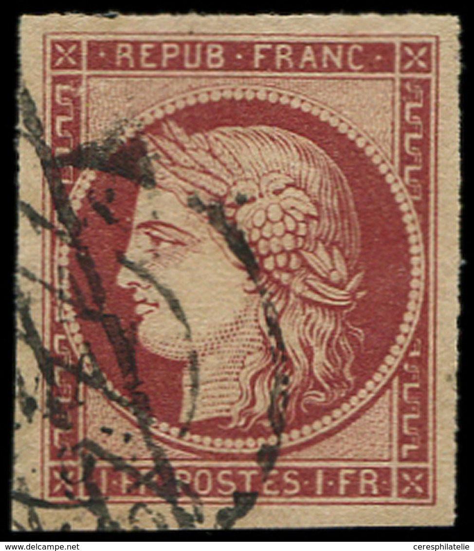 EMISSION DE 1849 6     1f. Carmin Sur Jaune, Obl. GRILLE SANS FIN Et Càd, Grandes Marges, TTB - 1849-1850 Ceres