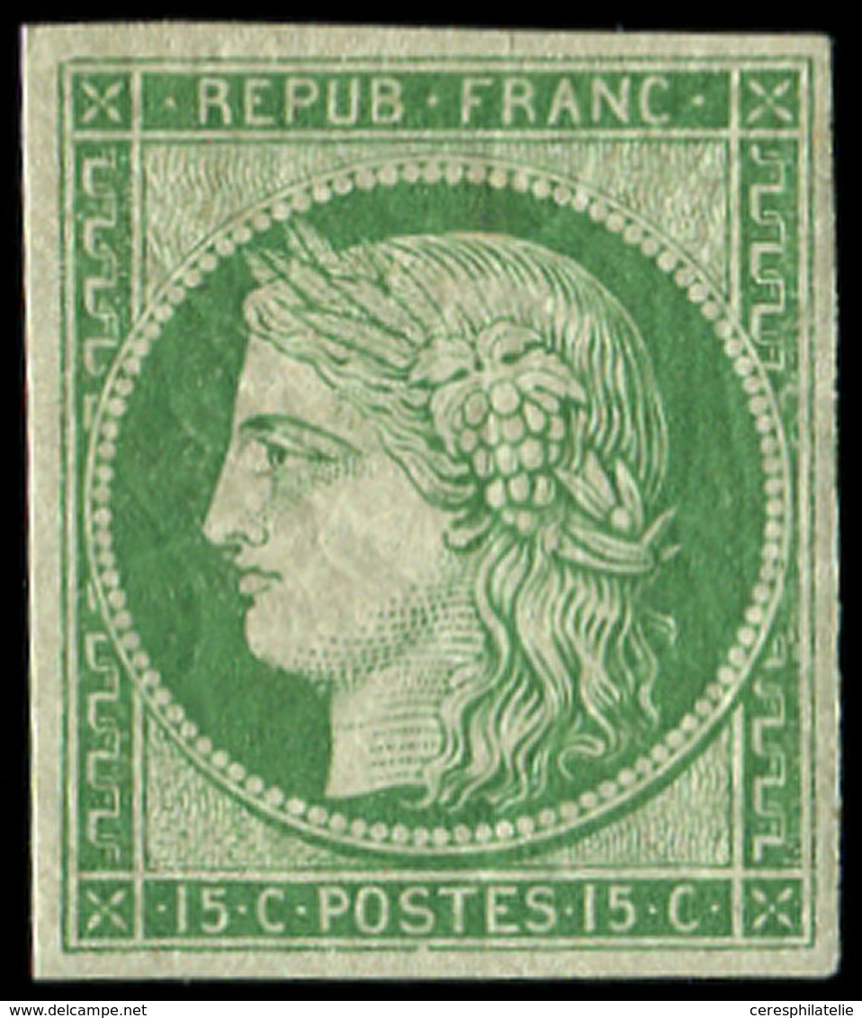 * EMISSION DE 1849 R2e  15c. Vert Clair, REIMPRESSION, Inf. Ch., TB - 1849-1850 Ceres