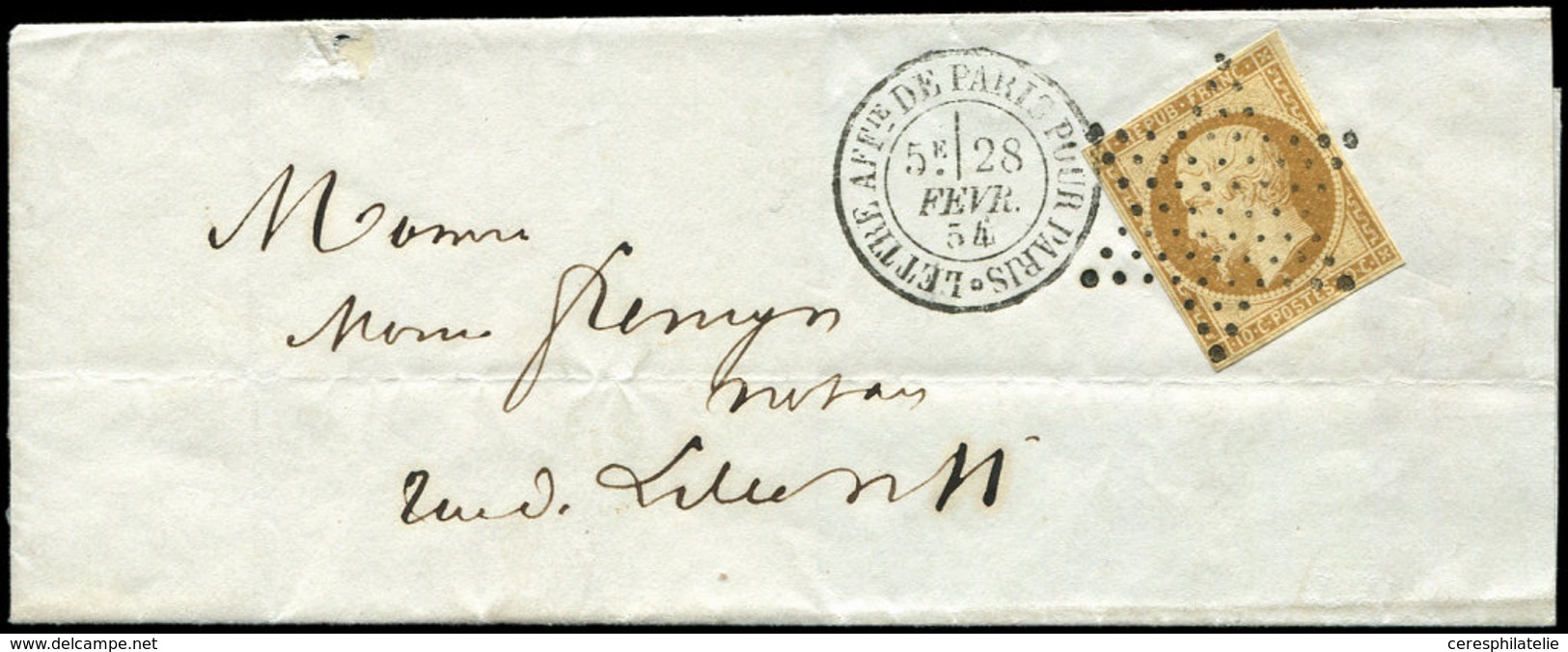 Let PRESIDENCE 9    10c. Bistre-jaune, Obl. ETOILE S. LSC, Càd LETTRE AFFie DE PARIS POUR PARIS 28/2/54, TTB - 1852 Louis-Napoleon