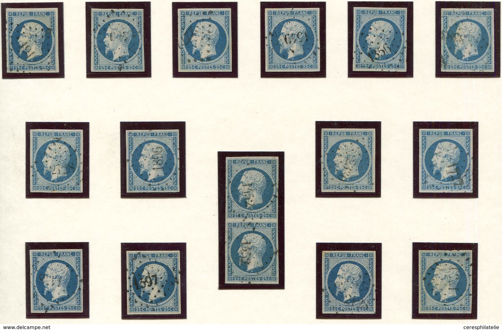 PRESIDENCE 10   25c. Bleu, 14 Unités Et Une Paire Obl. PC, TB - 1852 Louis-Napoléon