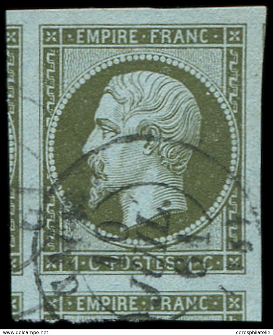 EMPIRE NON DENTELE 11    1c. Olive, Oblitéré Càd T15 CAEN, Marges énormes Avec Des Voisins, Superbe - 1853-1860 Napoleone III