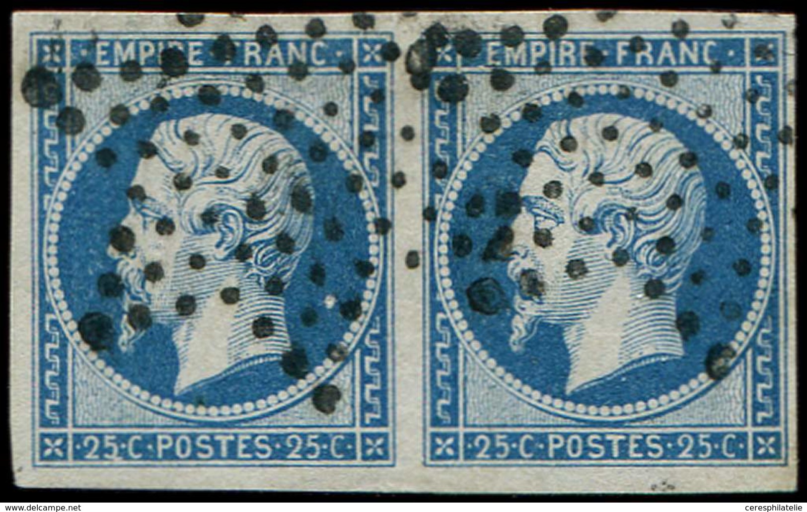 EMPIRE NON DENTELE 15   25c. Bleu, PAIRE Oblitérée Etoile, TTB. C - 1853-1860 Napoleon III