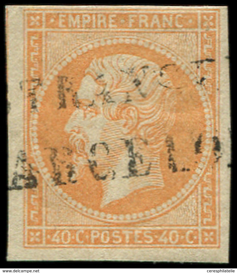 EMPIRE NON DENTELE 16   40c. Orange, Obl. (ES)TRANGE(RO) (B)ARCELO(NA), TB - 1853-1860 Napoleon III