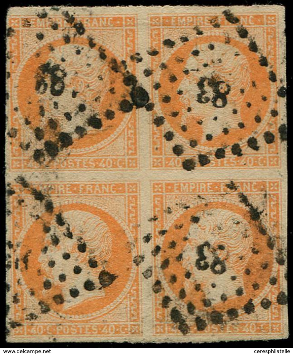 EMPIRE NON DENTELE 16   40c. Orange, BLOC De 4 Obl. PC 83, TB. Br - 1853-1860 Napoleon III