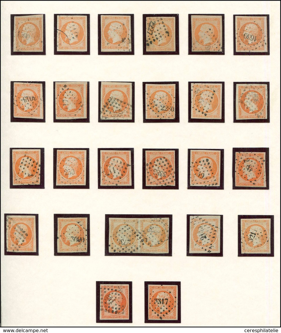 EMPIRE NON DENTELE 16   40c. Orange, 14 Unités Et Une Paire Obl., Nuances Diverses, Bel Ensemble - 1853-1860 Napoleon III