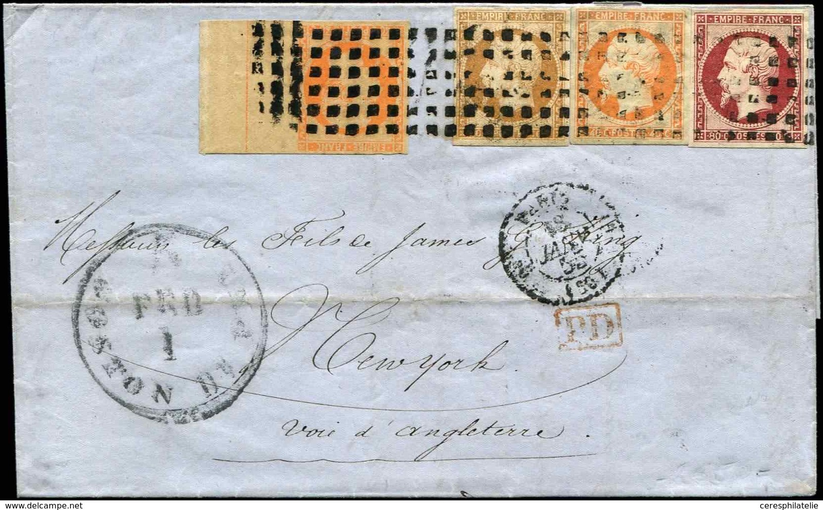 Let EMPIRE NON DENTELE 16c  40c. Orange, Bord De Feuille Intégral Et FILET D'ENCADREMENT (effleuré En 1 Point En Haut),  - 1853-1860 Napoleon III