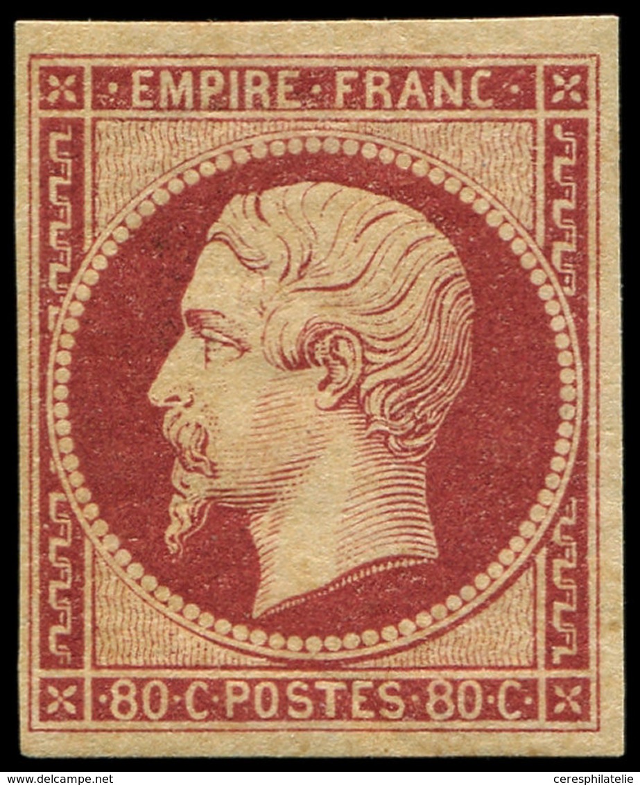 * EMPIRE NON DENTELE 17A  80c. Carmin S. Paille, Grande Fraîcheur, TTB. Certif. Calves - 1853-1860 Napoleon III