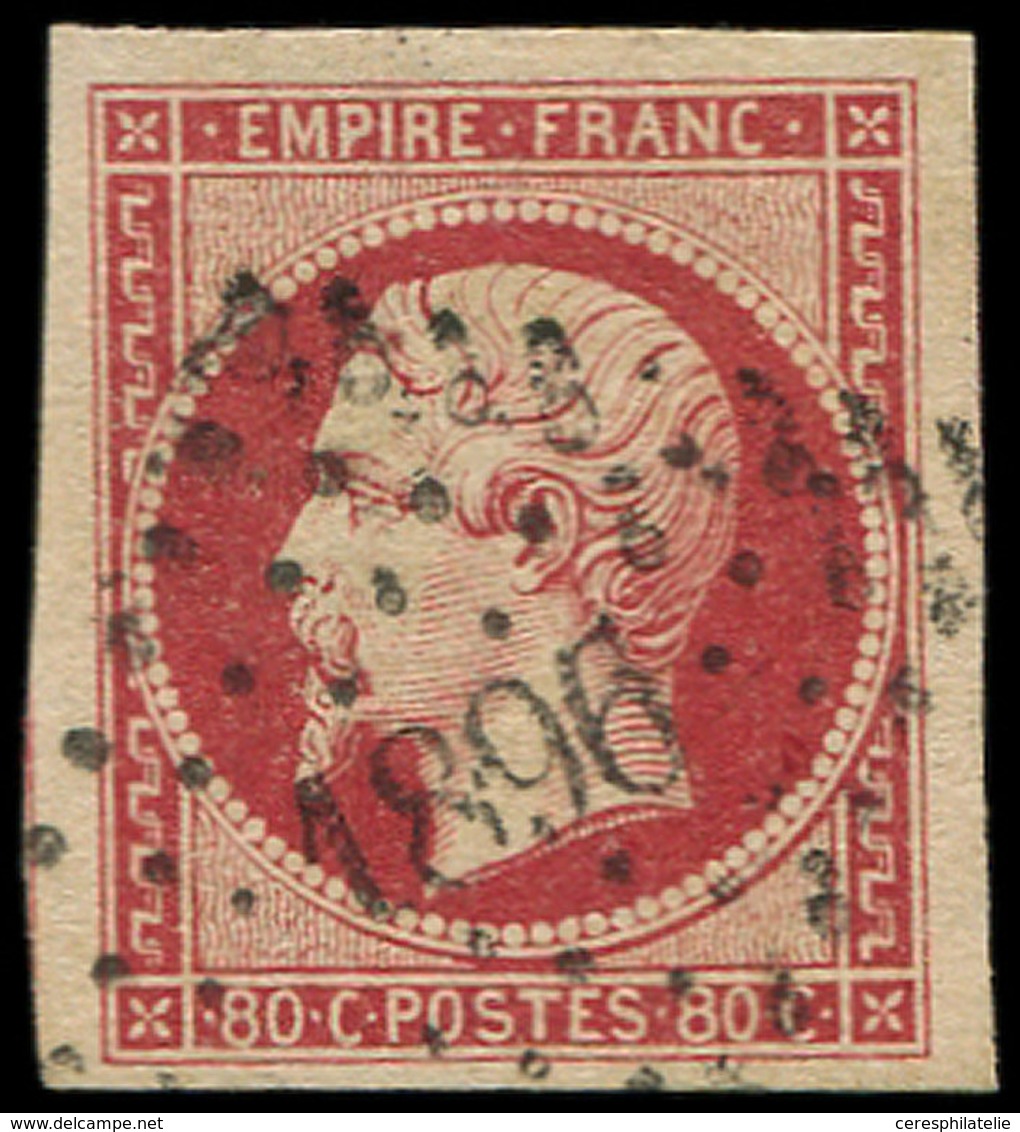 EMPIRE NON DENTELE 17Ad 80c. VERMILLONNE, Oblitéré PC 1896, Grandes Marges, TTB/Superbe - 1853-1860 Napoleon III