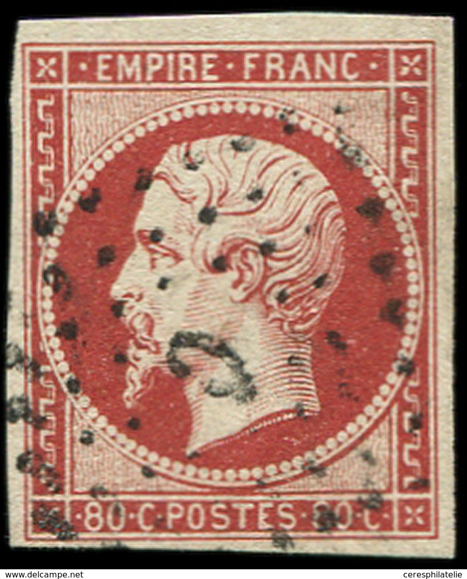 EMPIRE NON DENTELE 17Ar 80c. VERMILLONNE FONCE, Obl. Losange C Bâton, TB, Certif. Calves - 1853-1860 Napoleon III