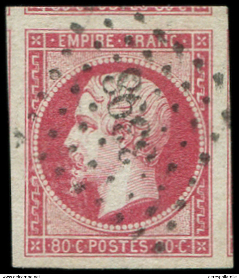 EMPIRE NON DENTELE 17B  80c. Rose, Grandes Marges (un Voisin Et 4 Amorces De Voisins) Obl. PC 3398, Superbe - 1853-1860 Napoleon III