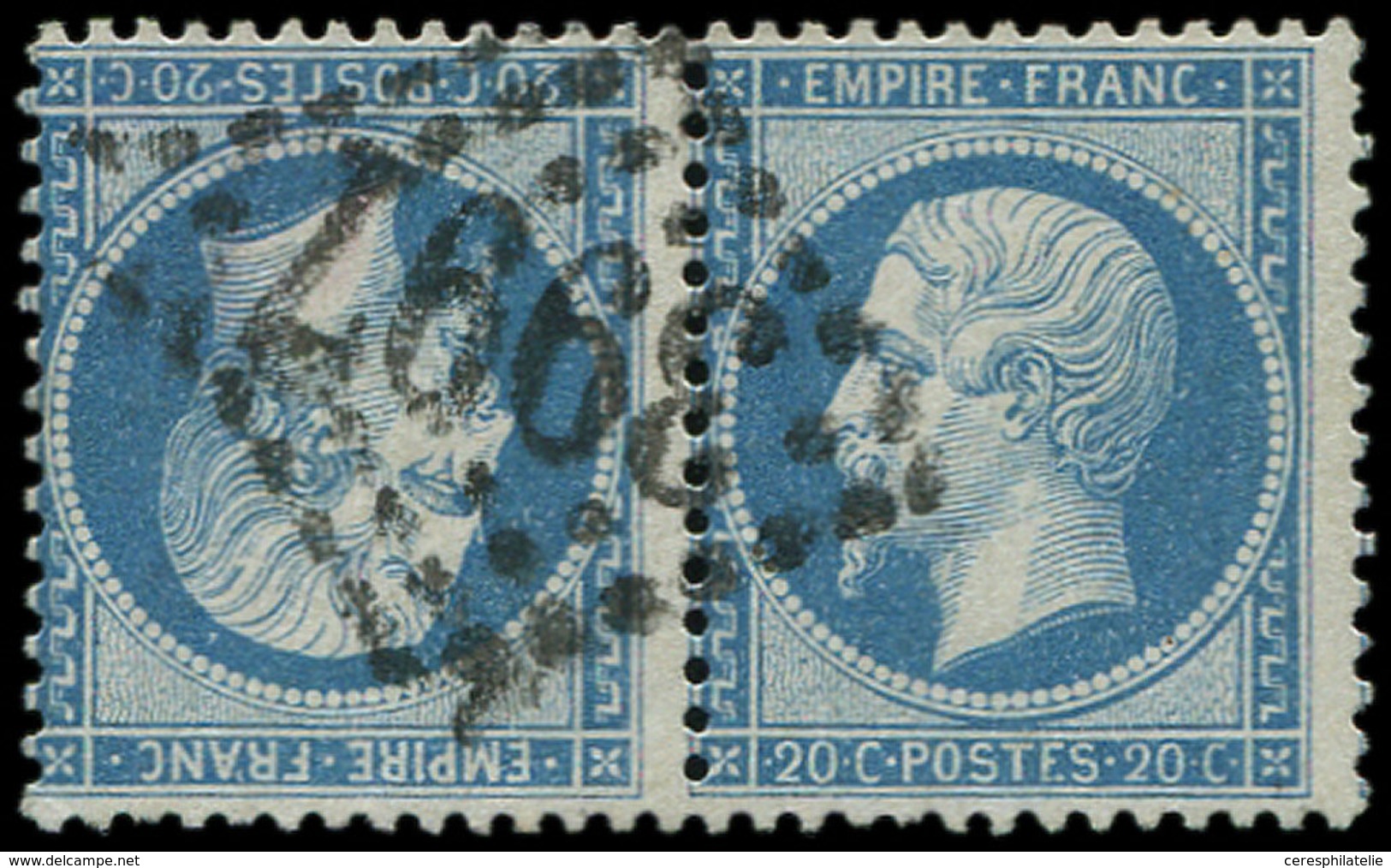 EMPIRE DENTELE T22b 20c. Bleu, TETE-BECHE Obl. GC 3997, TB - 1862 Napoleon III