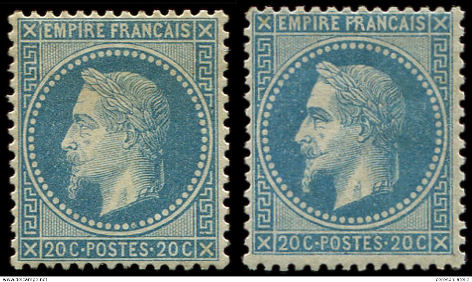 * EMPIRE LAURE 29B Et 29Ba, 20c. Bleu Et Bleu Foncé, T II, TB - 1863-1870 Napoleon III With Laurels