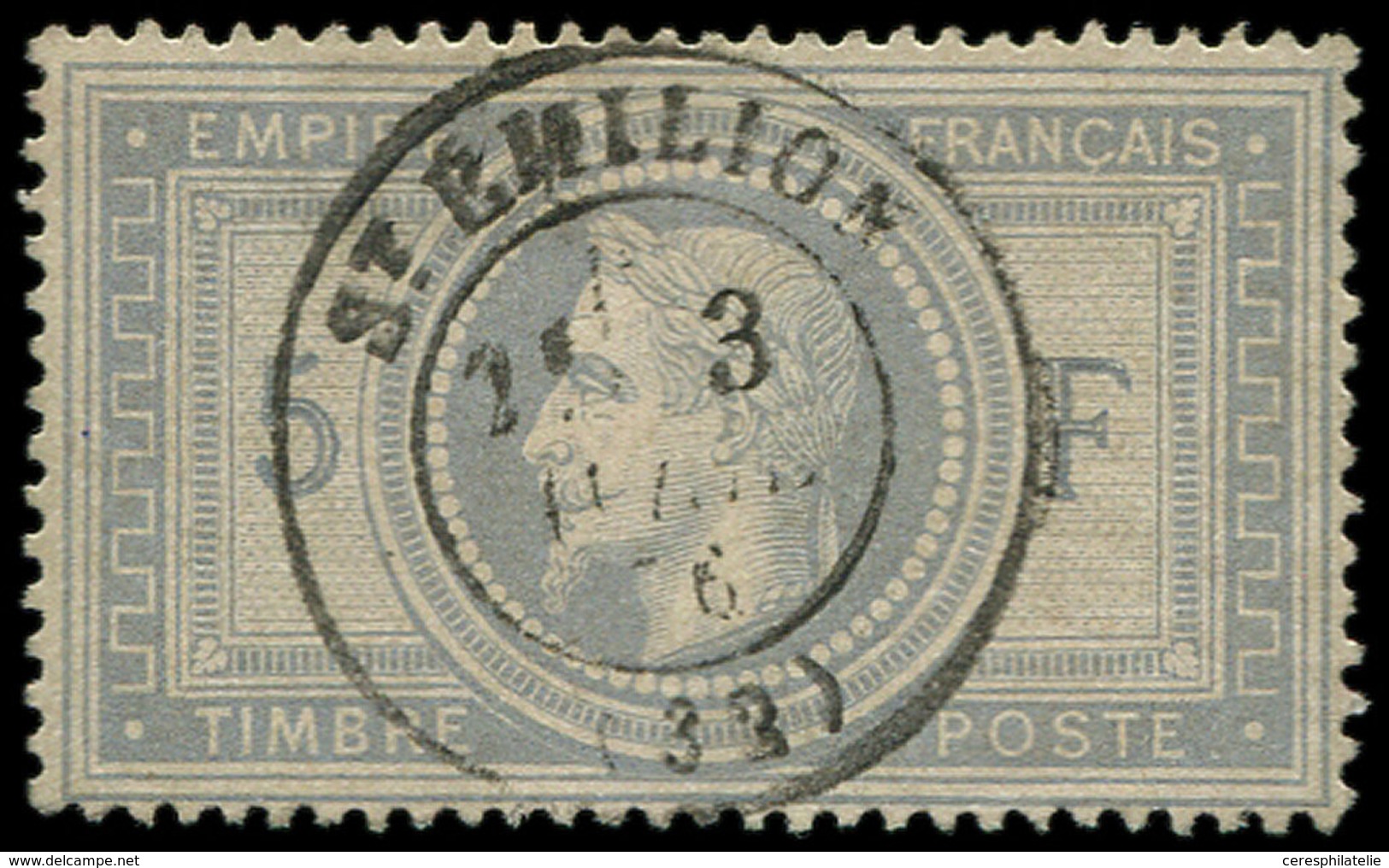 EMPIRE LAURE 33    5f. Violet-gris, Obl. Càd T17 ST EMILION 3/4/76, TB. C - 1863-1870 Napoleon III With Laurels