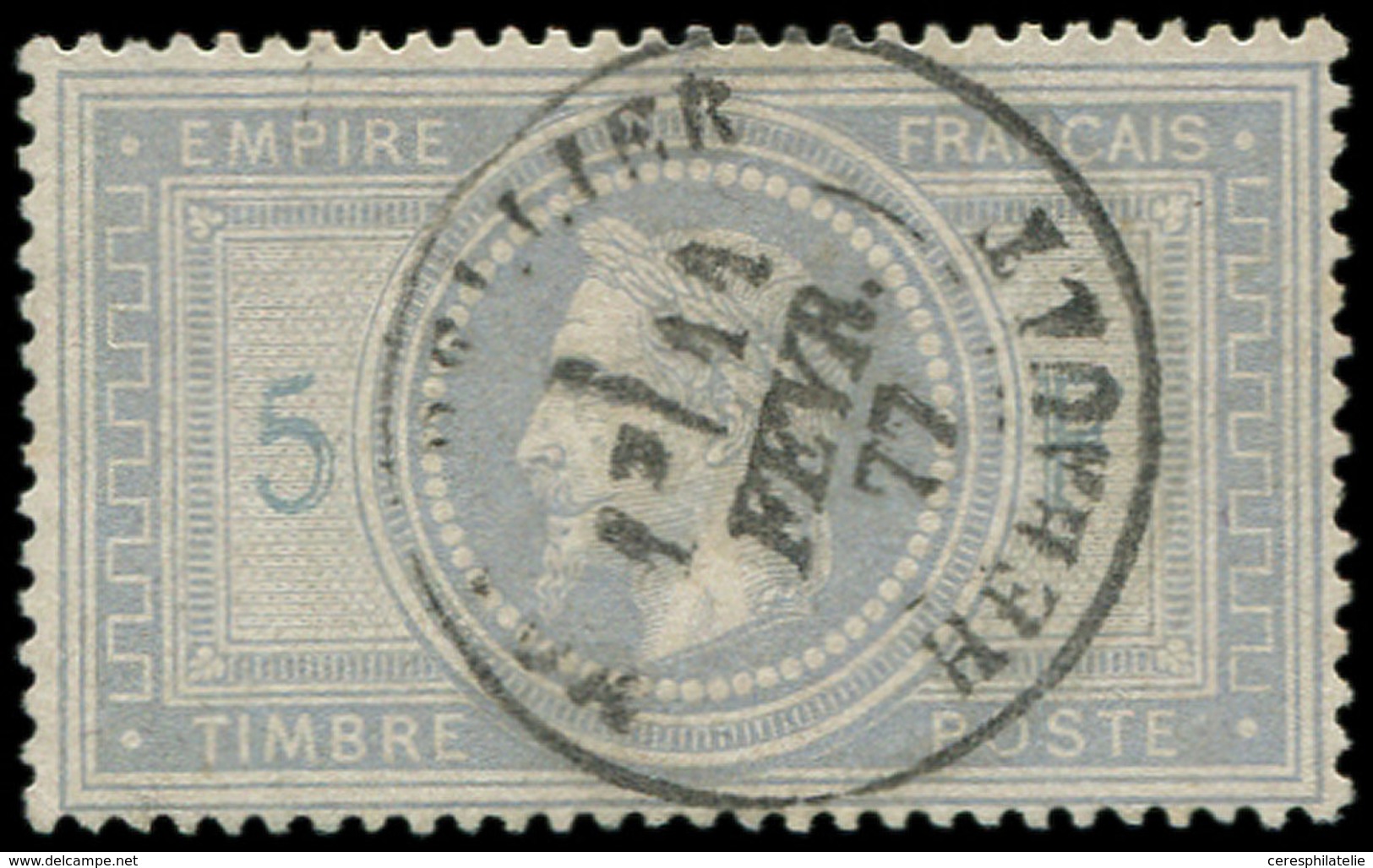 EMPIRE LAURE 33A   5f. Violet-gris, 5 Et F En Bleu, Obl. Càd T18 MONTPELLIER 11/2/77, TTB - 1863-1870 Napoleon III With Laurels