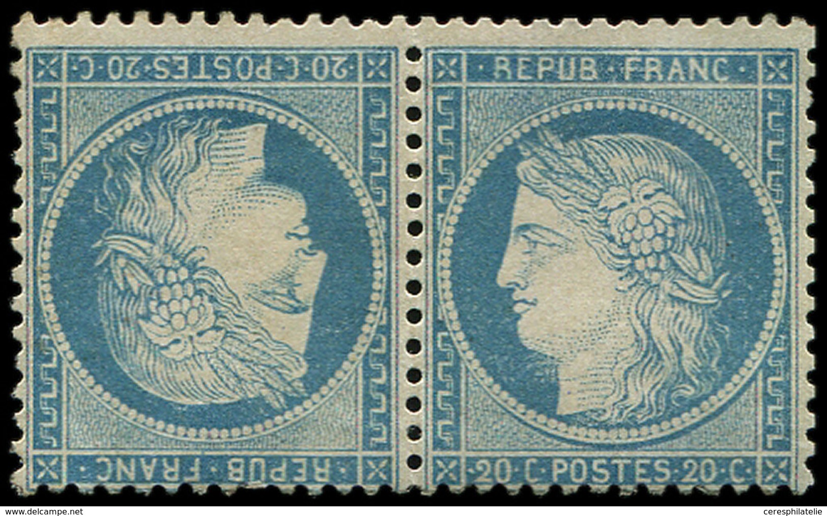 * SIEGE DE PARIS T37c 20c. Bleu, TETE BECHE, Gomme Diminuée, Sinon TB - 1870 Siege Of Paris