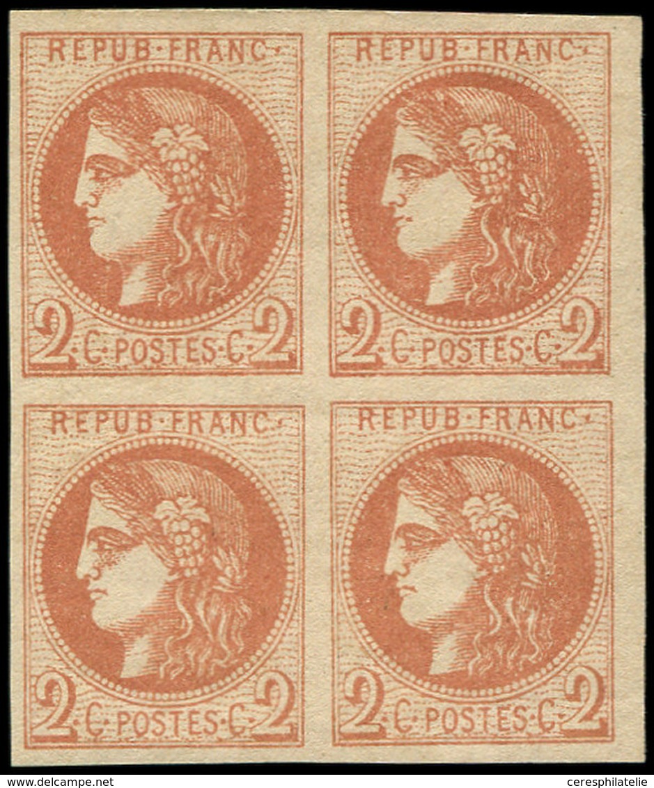 ** EMISSION DE BORDEAUX 40B   2c. Brun Rouge, Nuance Claire, BLOC De 4 Petit Bdf, 2 Ex. *, TB - 1870 Bordeaux Printing